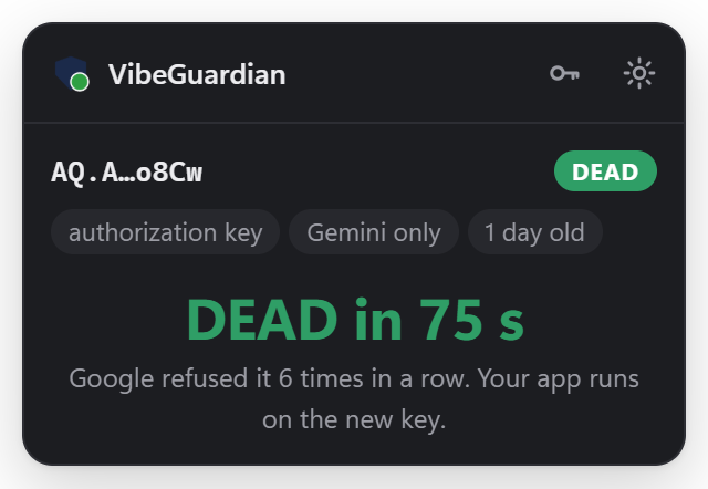 The same key after retiring: DEAD in 75 s